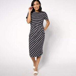 NEW AnyBody Tossed Stripe Cotton Knit Midi Dress-Black/Natural-2X-A637025